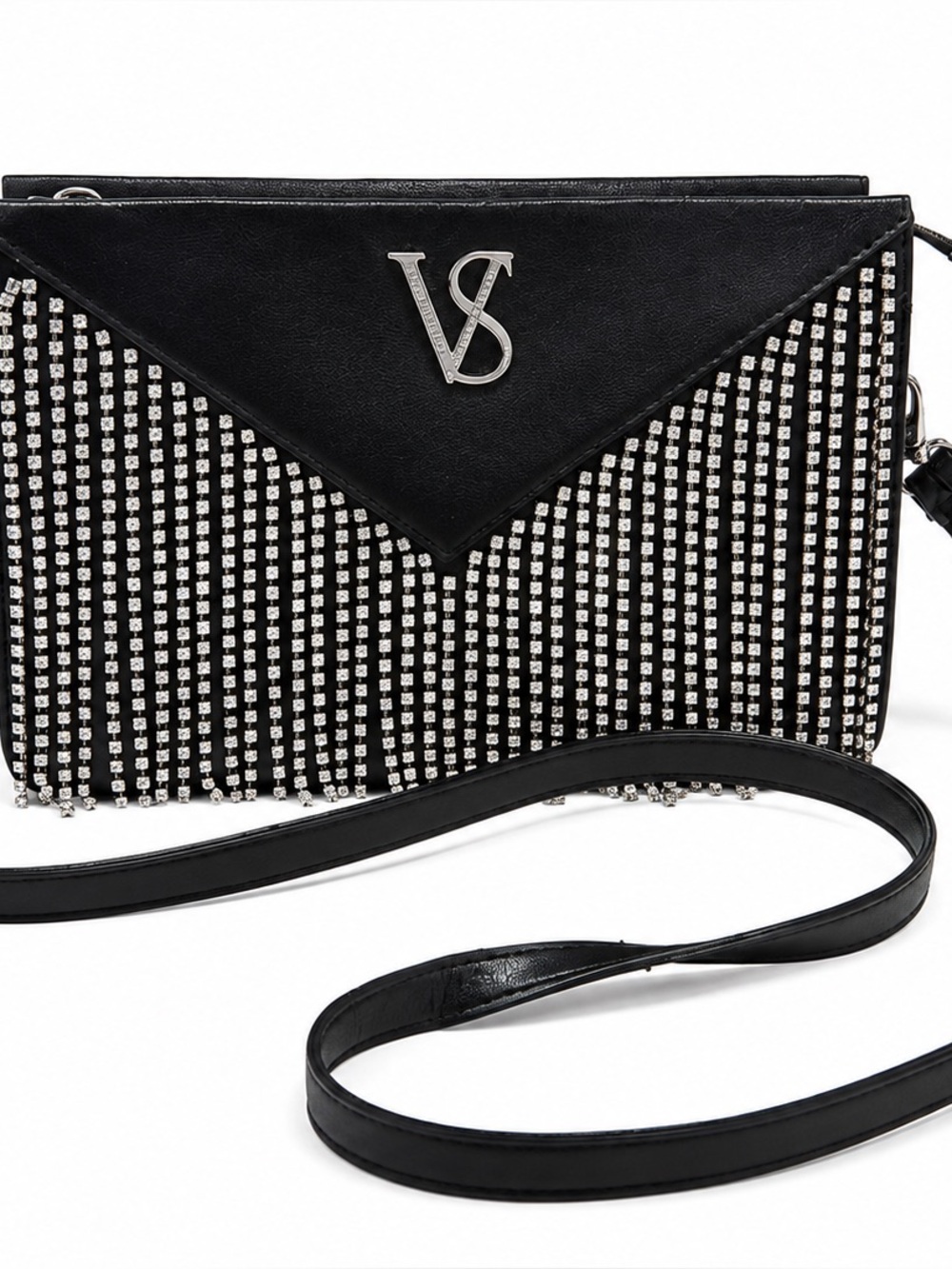 Victoria's Secret Black Crystal Fringe Wristlet Crossbody